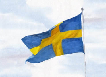 Poster DIN-A4 Aquarell Maritim Kunst Druck Kunstdruck Nordsee Dänemark Danmark  Denmark Flagge Fahne